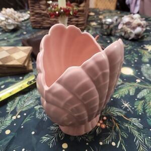 Vintage Pink Ceramic Shell Vase